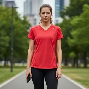 Sugoi Shirt‎ Womens Size S/P Red V-Neck Short Sleeve Athletic Running Training
